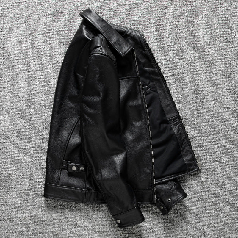 Men’s Genuine Calfskin Black Leather Jacket