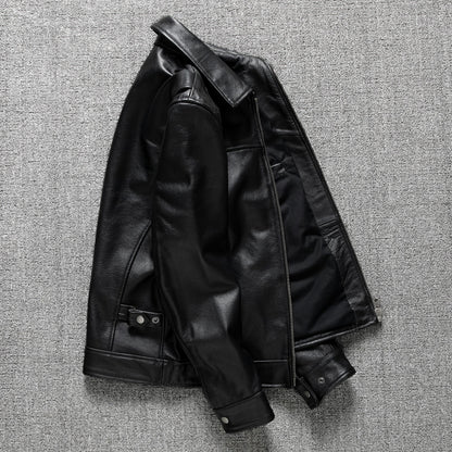 Men’s Genuine Calfskin Black Leather Jacket