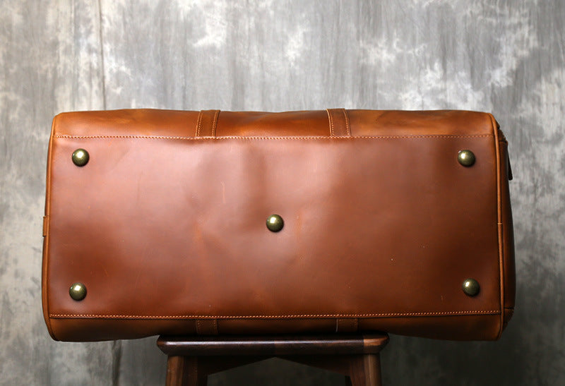 Large leather duffle bag with shoe section