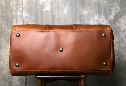 Large leather duffle bag with shoe section