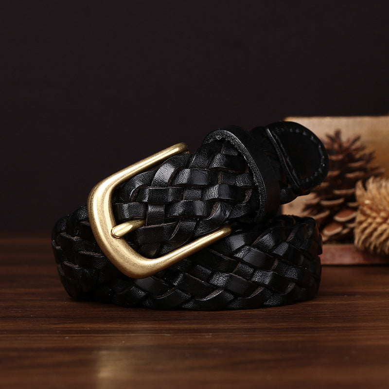 Women’s Plaited Leather Belt in Genuine Top-Grain Cowhide