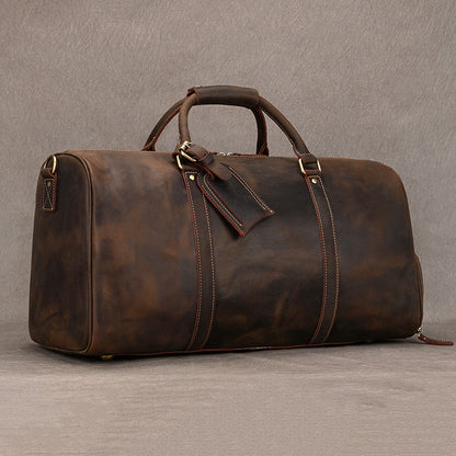 Leather weekender duffle bag with shoe compartment