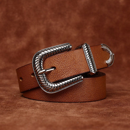 Genuine Leather Belt for Women with Pebbled Texture