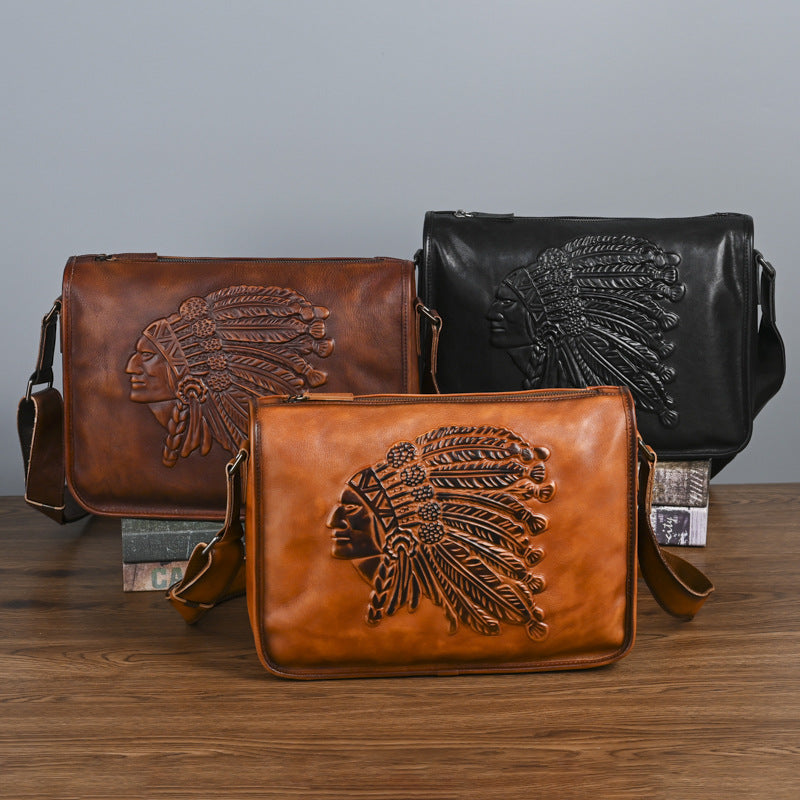 Crazy horse mens leather crossbody sling bag