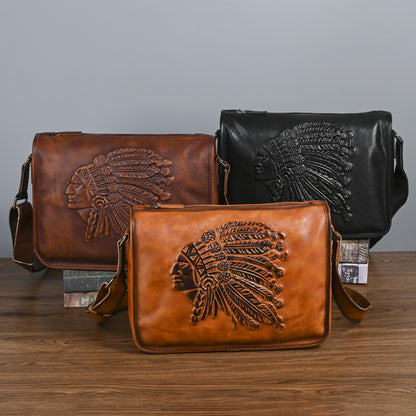 Crazy horse mens leather crossbody sling bag