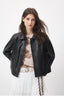 Black cropped sheepskin leather jacket women