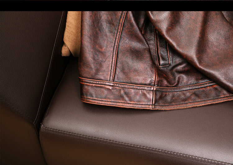 Distressed brown moto leather jacket vintage biker