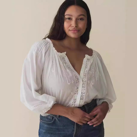 Summer Tops Women White Puff Sleeve Blouse