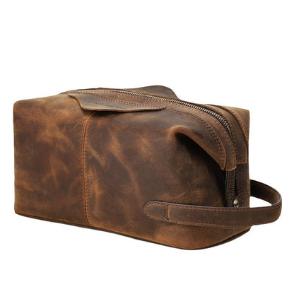 Men's Leather Toiletry Kit in Distressed Brown for Travel