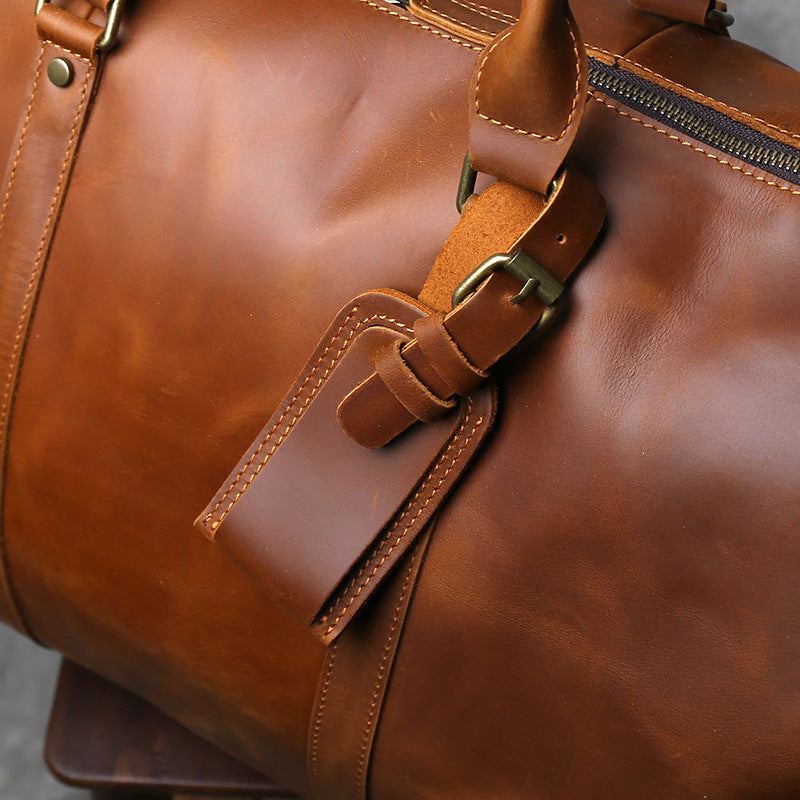 Large leather duffle bag with shoe section