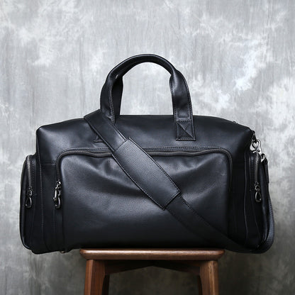 Men’s full grain leather travel duffel bag