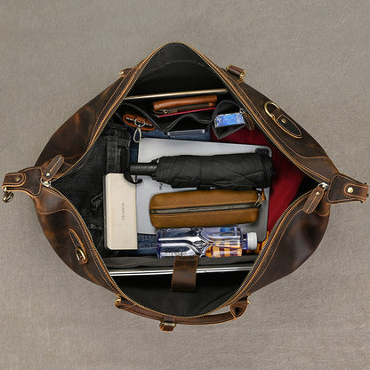 Men’s full-grain leather travel duffle bag