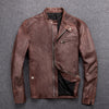Brown slim fit sheepskin biker leather jacket