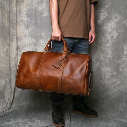 Large leather duffle bag with shoe section