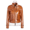 Genuine brown leather slim fit biker jacket