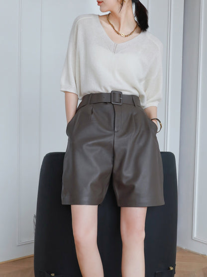 Genuine leather bermuda shorts witH belt