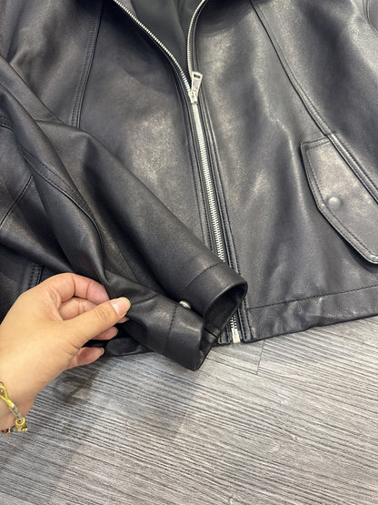 Women Oversized Real Leather Moto Jacket