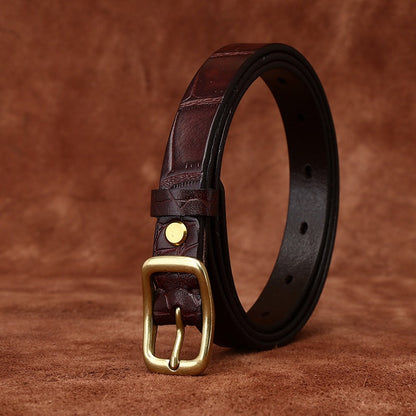Women’s Embossed Leather Belt Crocodile Pattern Cowhide