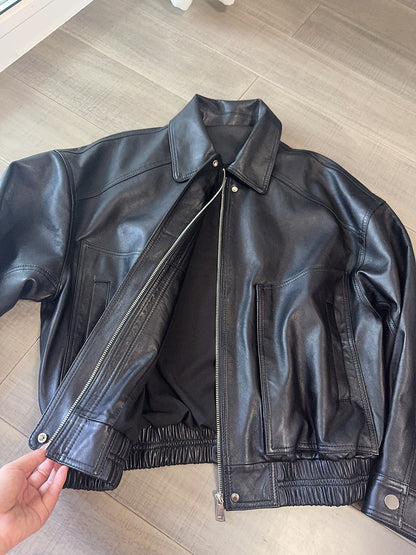 Women’s Genuine Leather Oversized Flight Jacket