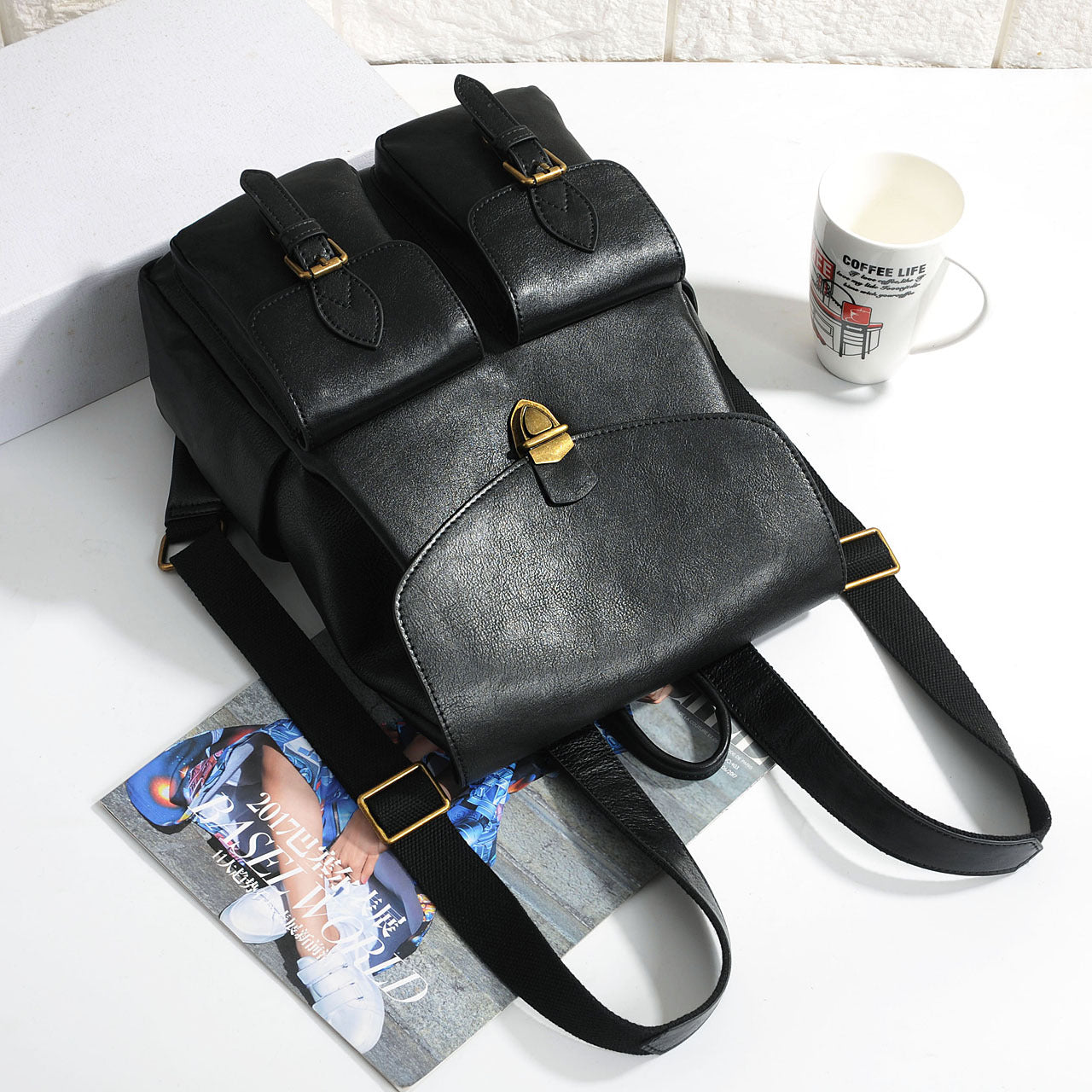 Women leather backpack laptop carry bag