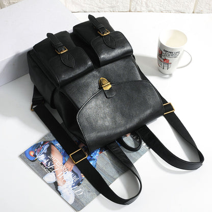 Women leather backpack laptop carry bag