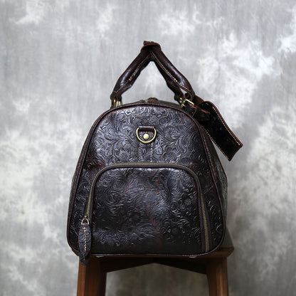 Leather weekender duffle bag with shoe compartment