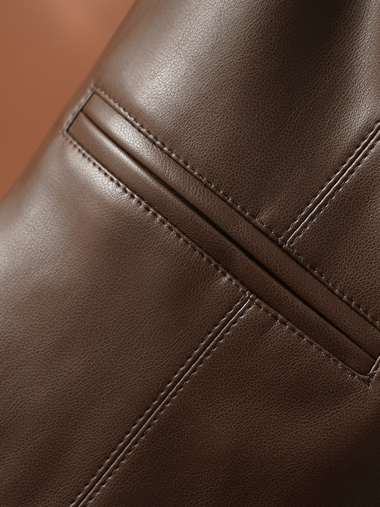 Women's short leather vest with v neck