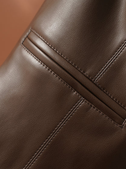 Women's short leather vest with v neck