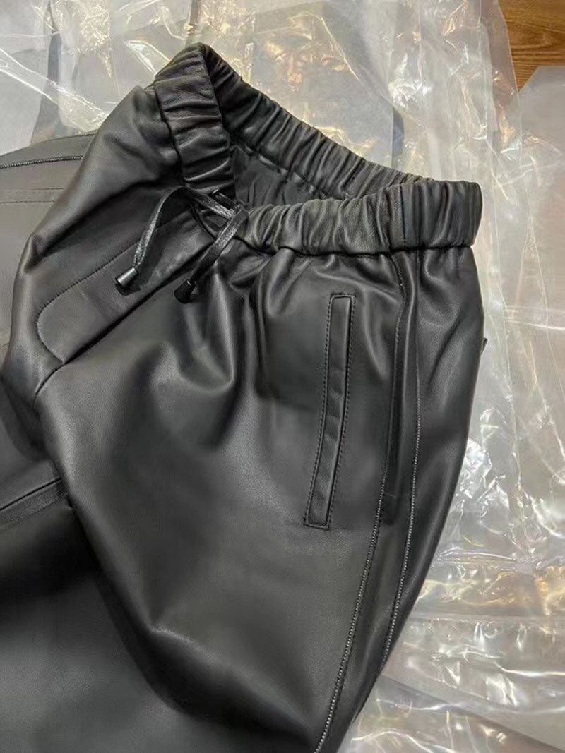 Genuine sheepskin cropped leather pants