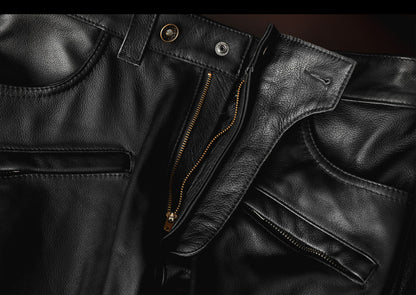 Black leather motorcycle riding pants