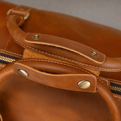 Leather weekender duffle bag with shoe compartment