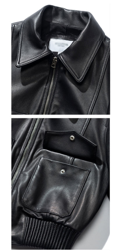 Women's Black Slim Fit Leather Baseball Style Jacket