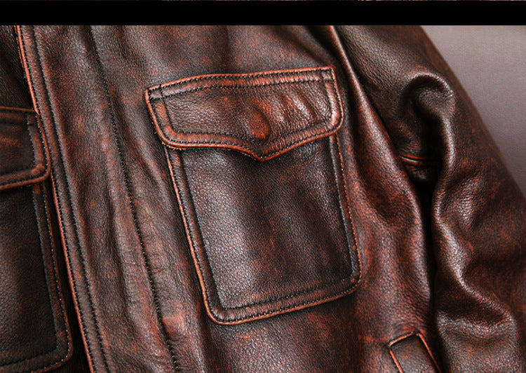 Distressed brown moto leather jacket vintage biker