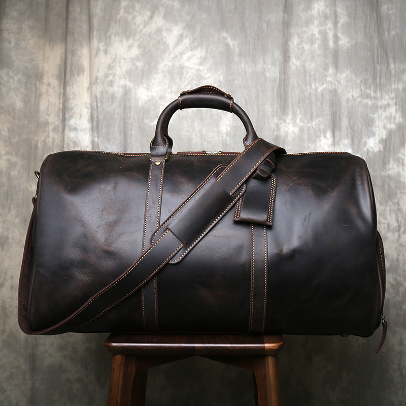 Large leather duffle bag with shoe section