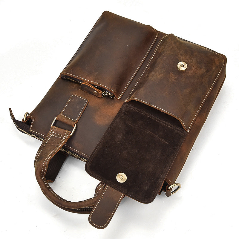 Men genuine leather vertical briefcase bag