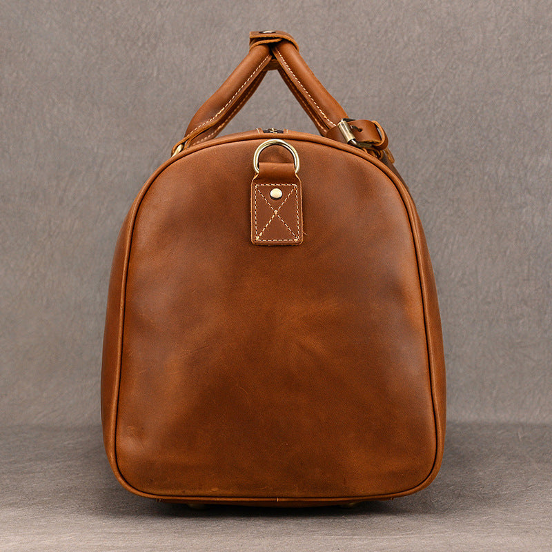 Leather weekender duffle bag with shoe compartment