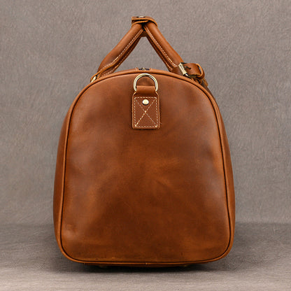Leather weekender duffle bag with shoe compartment