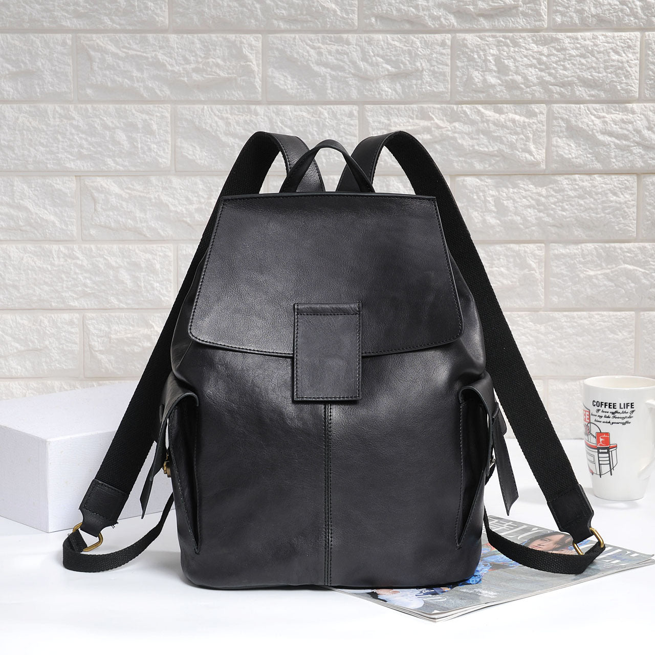 Women top layer cowhide laptop backpack