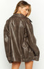 Women's Brown Oversized Faux Leather Jacket Loose Fit