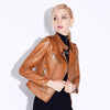 Women slim fit cropped leather biker jacket