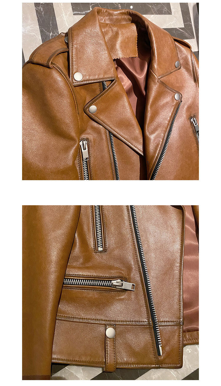 Women’s Brown Sheepskin Moto Leather Jacket