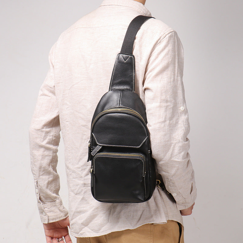 Men’s cowhide leather crossbody sling bag with usb port