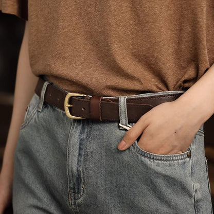 Women’s Brown Leather Belt in Top-Grain Cowhide with Pin Buckle