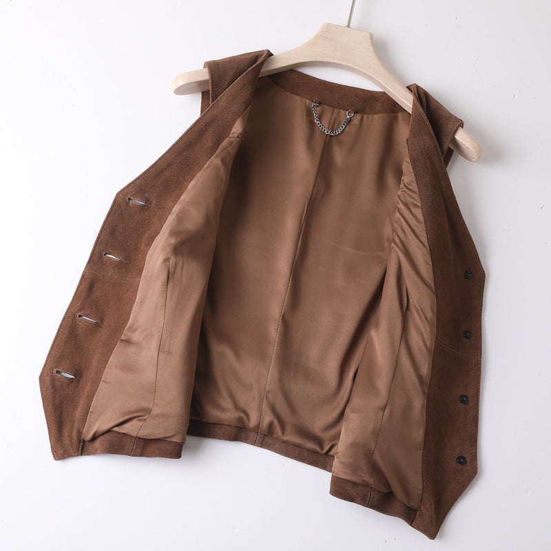 Brown suede leather vest women