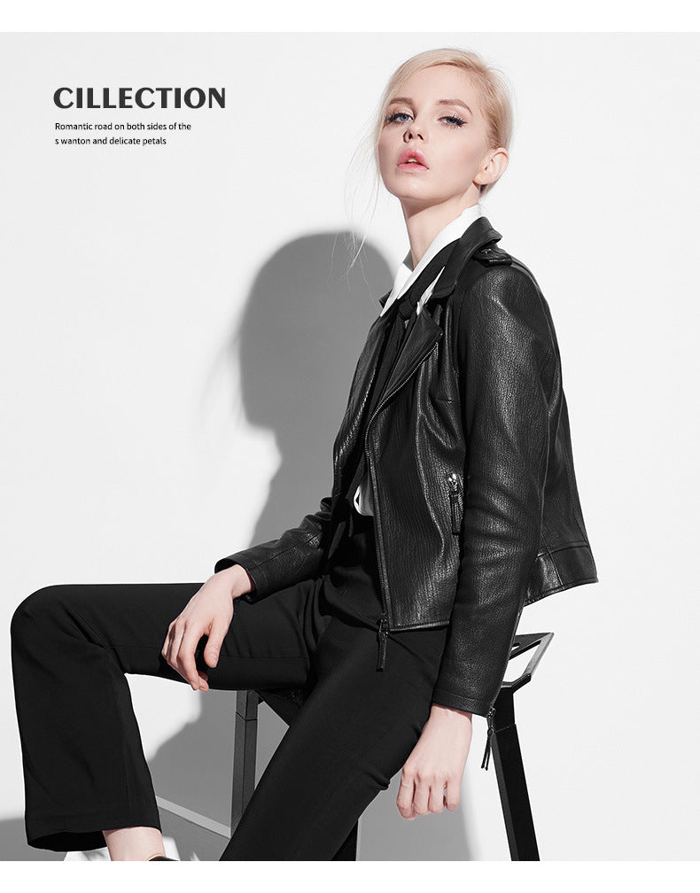 Genuine leather women slim fit biker jacket