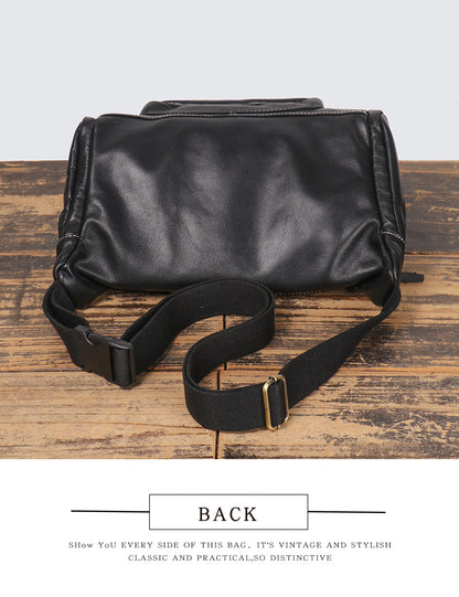 black top grain cowhide leather crossbody sling bag