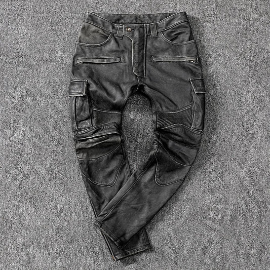 Men's distressed leather riding pants