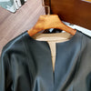 Women round neck sheepskin leather blazer jacket