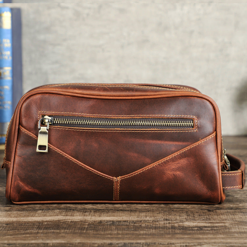 Men's Leather Travel Toiletry Bag with Dual Compartments