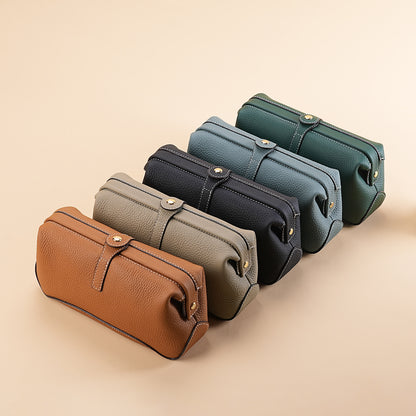 Women's Leather Cosmetic Bag with Wide Opening in Brown